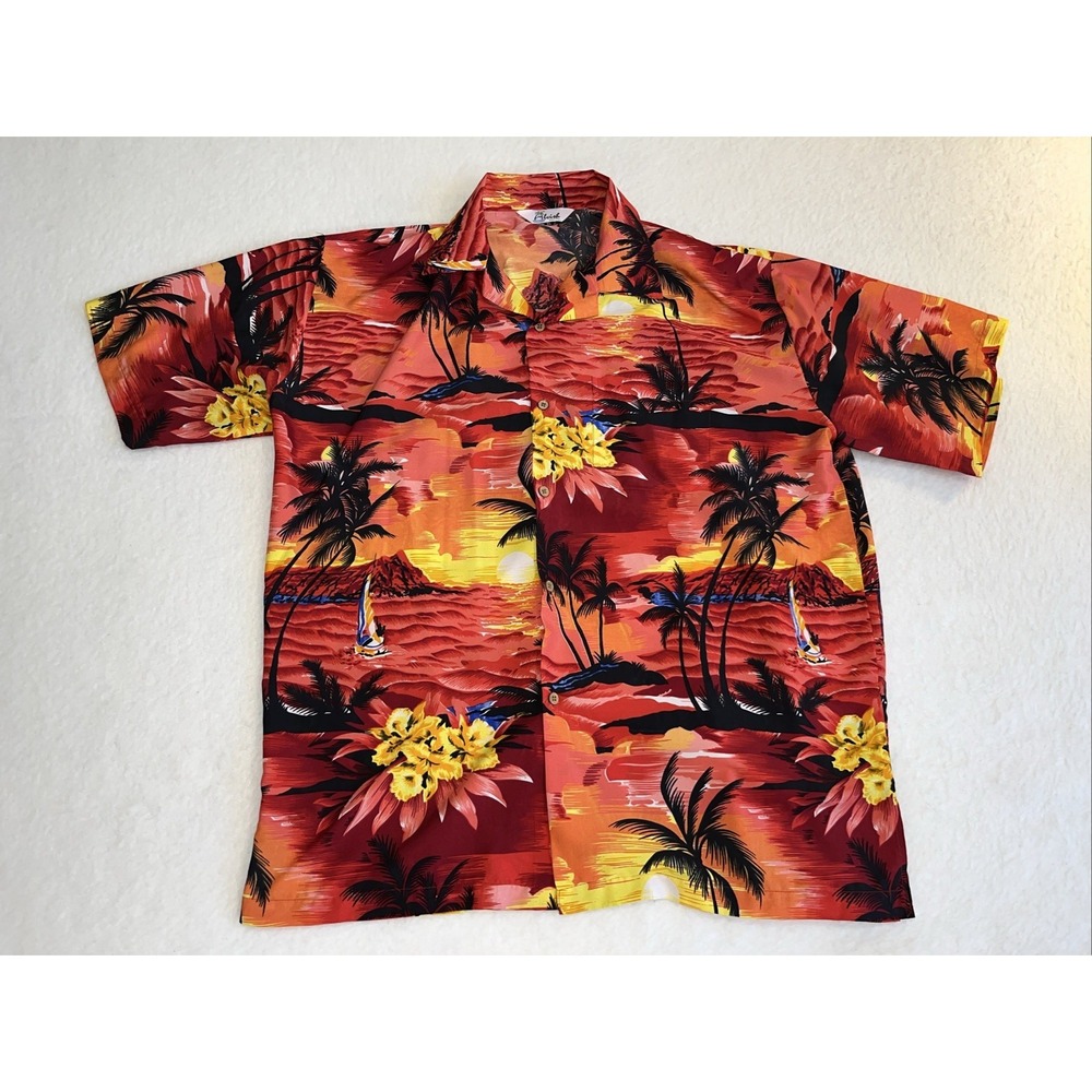Alvish  Hawaiian Shirt Men's XL Multicolor Surfer Sunset Aloha